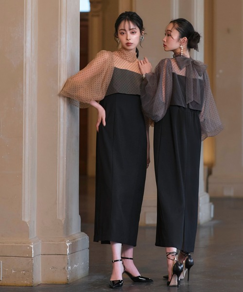 オケージョンドレス 結婚式 ストレッチ ｜ シアー ドット Iライン