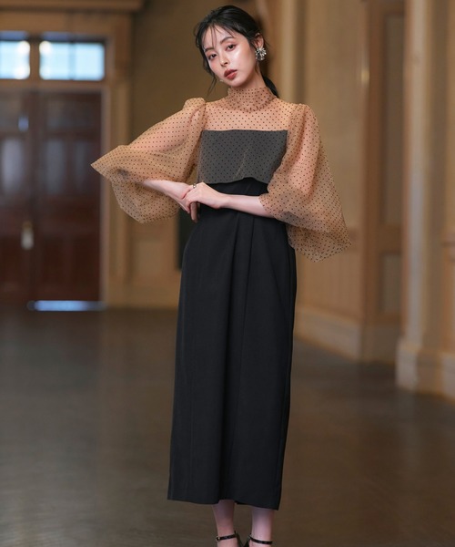 RUIRUE BOUTIQUE(ルイルエブティック)の「オケージョンドレス 結婚式 ストレッチ | シアー ドット Iライン ワンピース ドレス | 二次会 披露宴 美脚 オケージョンワンピース お呼ばれ パーティードレス(ドレス・レディース・チャコールグレー×ブラック/ブラック系1/ブラック×グレー・S/M/L/LL)」の8枚目の写真