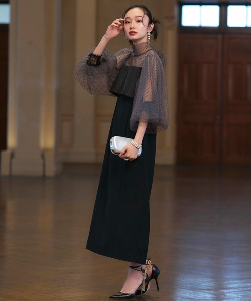 オケージョンドレス 結婚式 ストレッチ ｜ シアー ドット Iライン