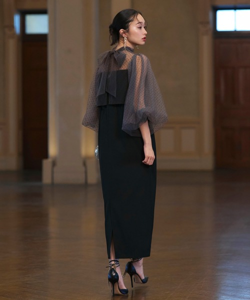 オケージョンドレス 結婚式 ストレッチ ｜ シアー ドット Iライン