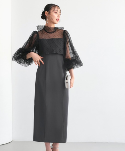 RUIRUE BOUTIQUE(ルイルエブティック)の「オケージョンドレス 結婚式 ストレッチ | シアー ドット Iライン ワンピース ドレス | 二次会 披露宴 美脚 オケージョンワンピース お呼ばれ パーティードレス(ドレス・レディース・チャコールグレー×ブラック/ブラック系1/ブラック×グレー・S/M/L/LL)」の17枚目の写真