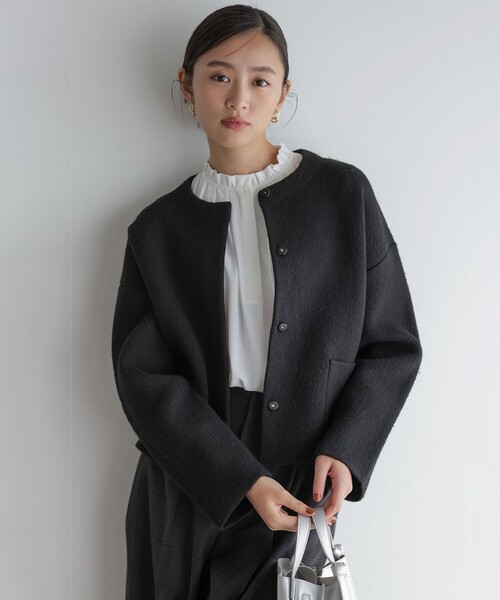 セール】プレーティングニットアウター ジャケット（ノーカラー