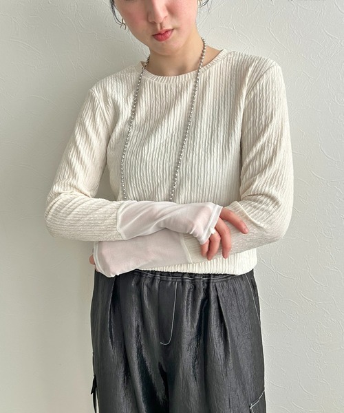 LHELBIE(レルビエ)の「シアーカフスシャーリングトップス(Tシャツ/カットソー・レディース・ブルー/イエロー/ブラック/アイボリー・M)」の2枚目の写真