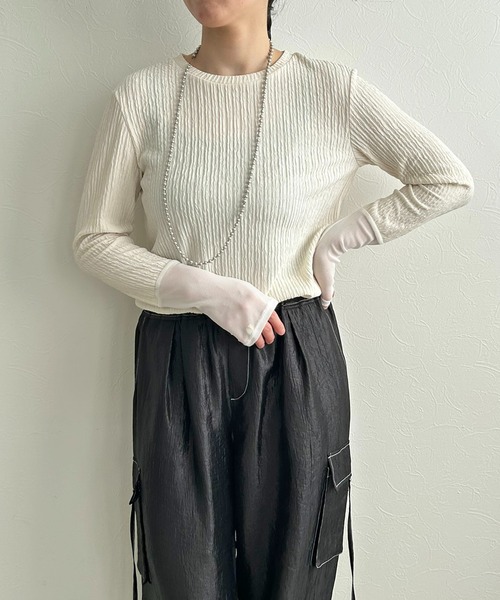 LHELBIE(レルビエ)の「シアーカフスシャーリングトップス(Tシャツ/カットソー・レディース・ブルー/イエロー/ブラック/アイボリー・M)」の14枚目の写真