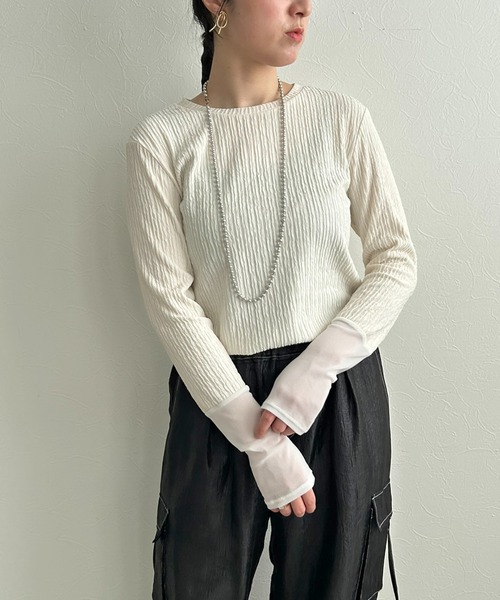 LHELBIE(レルビエ)の「シアーカフスシャーリングトップス(Tシャツ/カットソー・レディース・ブルー/イエロー/ブラック/アイボリー・M)」の16枚目の写真