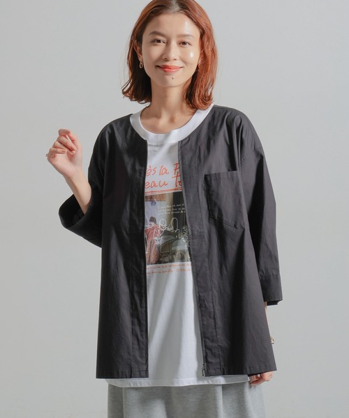 セール】ノーカラーシャツブルゾン（ブルゾン）｜studio CLIP