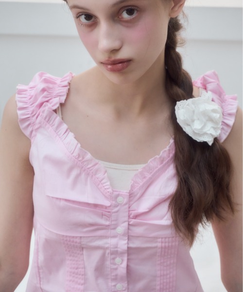 Birthday room（バースデイルーム）の「コットンノースリーブブラウス/Cotton sleeveless blouse（シャツ/ブラウス・レディース・ホワイト/ピンク/チェック/ブラック・FREE）」の4枚目の写真