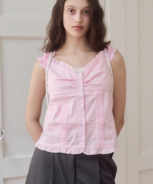 Birthday room（バースデイルーム）の「コットンノースリーブブラウス/Cotton sleeveless blouse（シャツ/ブラウス・レディース・ホワイト/ピンク/チェック/ブラック・FREE）」の20枚目の写真