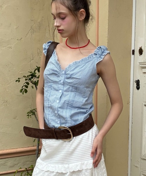 Birthday room（バースデイルーム）の「コットンノースリーブブラウス/Cotton sleeveless blouse（シャツ/ブラウス・レディース・ホワイト/ピンク/チェック/ブラック・FREE）」の5枚目の写真