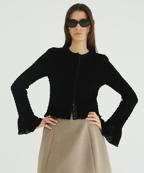 新品【CLANE】SHIRRING DESIGN BLOUSE MIX2サイズ クラネ CLANE SHIRRING DESIGN BLOUSE （MIX） -ファッション