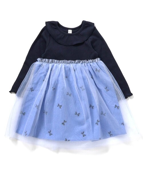 apres les cours(アプレレクール)の「【リンク/ジュニア対応】衿フリルチュールドッキングワンピース(ワンピース・キッズ・その他2/ネイビー/レッド・80/90/100/110/120/130/140)」の2枚目の写真