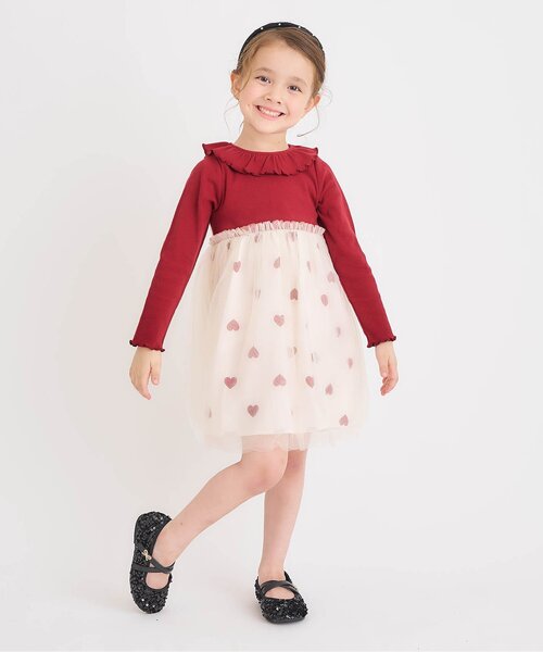 apres les cours(アプレレクール)の「【リンク/ジュニア対応】衿フリルチュールドッキングワンピース(ワンピース・キッズ・その他2/ネイビー/レッド・80/90/100/110/120/130/140)」の6枚目の写真