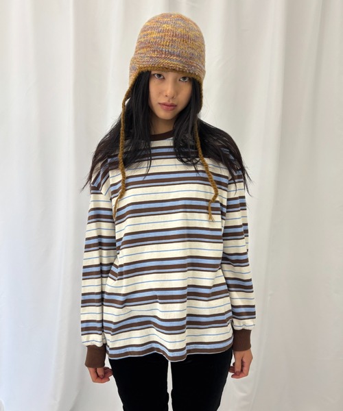 FUULLY STUDIO(フーリィーステューディオ)の「マルチボーダーロングスリーブトップス(Tシャツ/カットソー・レディース・ブラウン/ネイビー・FREE)」の8枚目の写真