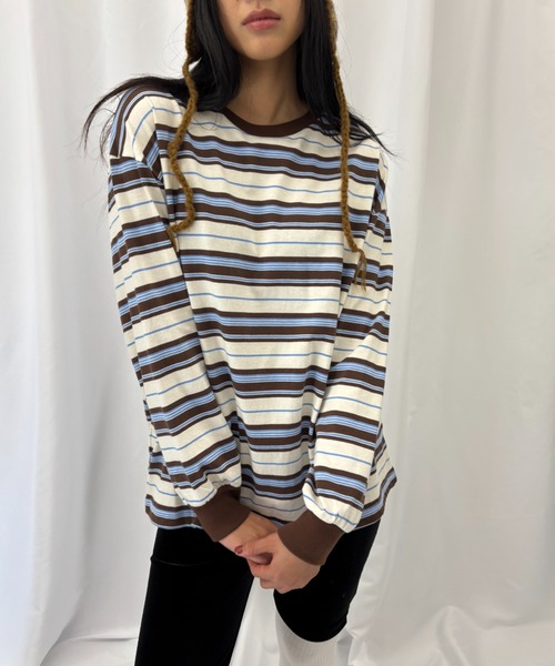 FUULLY STUDIO(フーリィーステューディオ)の「マルチボーダーロングスリーブトップス(Tシャツ/カットソー・レディース・ブラウン/ネイビー・FREE)」の10枚目の写真