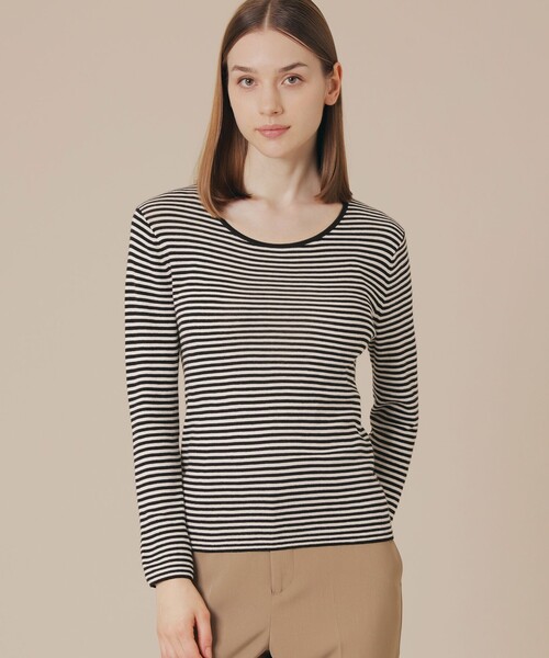 MACKINTOSH LONDON(マッキントッシュ ロンドン)の「【SUPER FINE LAB.】メルテッドサウラコットンクルーネックプルオーバー(ニット/セーター・レディース・ブラック/ネイビー/チャコールグレー/オフホワイト・38)」の1枚目の写真