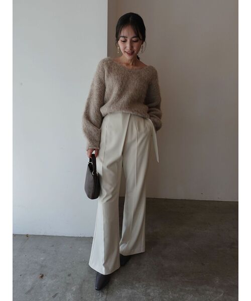 LAGUNAMOON（ラグナムーン）の「ウエストアシンメトリーセミフレアパンツ（その他パンツ・レディース・チャコールグレー/アイボリー・SMALL/MEDIUM）」の6枚目の写真