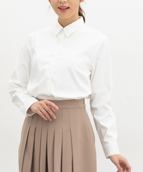 Honeys（ハニーズ）の「【ハニぽか・らくらくアイロン】あったからくらくシャツ（ビジネスシャツ・レディース・ライトグレー/ホワイト/ブラック/サックスブルー・S/M/LL/L）」の8枚目の写真