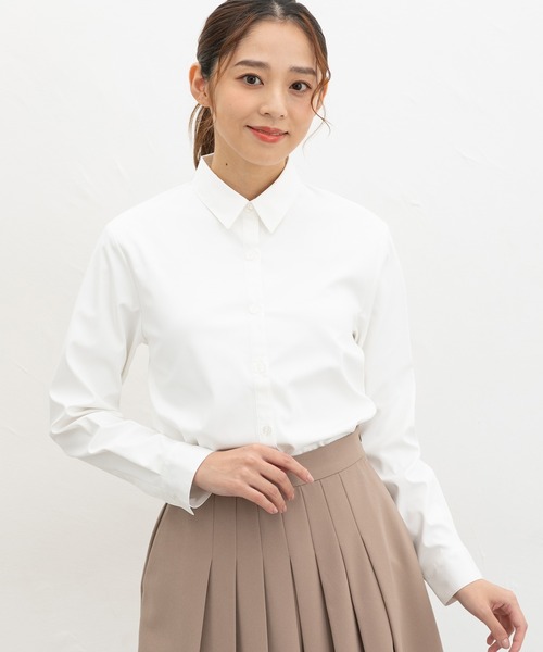 Honeys（ハニーズ）の「【ハニぽか・らくらくアイロン】あったからくらくシャツ（ビジネスシャツ・レディース・ライトグレー/ホワイト/ブラック/サックスブルー・S/M/LL/L）」の9枚目の写真