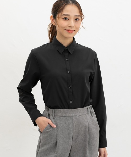 Honeys（ハニーズ）の「【ハニぽか・らくらくアイロン】あったからくらくシャツ（ビジネスシャツ・レディース・ライトグレー/ホワイト/ブラック/サックスブルー・S/M/LL/L）」の11枚目の写真