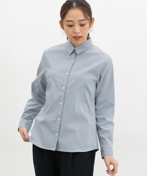 Honeys（ハニーズ）の「【ハニぽか・らくらくアイロン】あったからくらくシャツ（ビジネスシャツ・レディース・ライトグレー/ホワイト/ブラック/サックスブルー・S/M/LL/L）」の13枚目の写真
