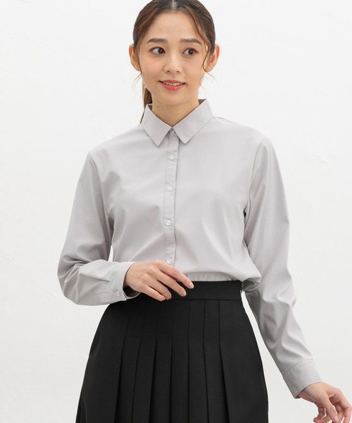 Honeys（ハニーズ）の「【ハニぽか・らくらくアイロン】あったからくらくシャツ（ビジネスシャツ・レディース・ライトグレー/ホワイト/ブラック/サックスブルー・S/M/LL/L）」の15枚目の写真