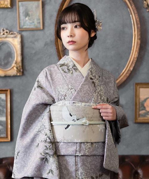 kimonomachi（キモノマチ）の「レディース 洗える着物 単品 袷着物 M/L サイズ　KIMONOMACHI オリジナル　銀木犀 白木蓮 アラベスク南天 牡丹 着物単品　小紋（着物・レディース・ラベンダー/グレイッシュベージュ/ブラック/ブラック系/キナリ/ダークブラウン/チャコールグレー/モーブ系・L/M）」の7枚目の写真