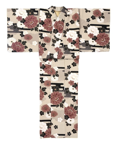 kimonomachi（キモノマチ）の「レディース 洗える着物 単品 袷着物 M/L サイズ　KIMONOMACHI オリジナル　銀木犀 白木蓮 アラベスク南天 牡丹 着物単品　小紋（着物・レディース・ラベンダー/グレイッシュベージュ/ブラック/ブラック系/キナリ/ダークブラウン/チャコールグレー/モーブ系・L/M）」の11枚目の写真