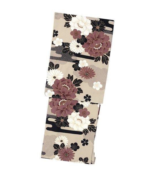 kimonomachi（キモノマチ）の「レディース 洗える着物 単品 袷着物 M/L サイズ　KIMONOMACHI オリジナル　銀木犀 白木蓮 アラベスク南天 牡丹 着物単品　小紋（着物・レディース・ラベンダー/グレイッシュベージュ/ブラック/ブラック系/キナリ/ダークブラウン/チャコールグレー/モーブ系・L/M）」の10枚目の写真