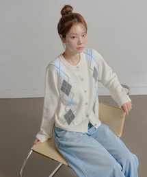 UNE MANSION | シェルボタンバイカラーダイヤアーガイルニットカーディガン(ニット/セーター)