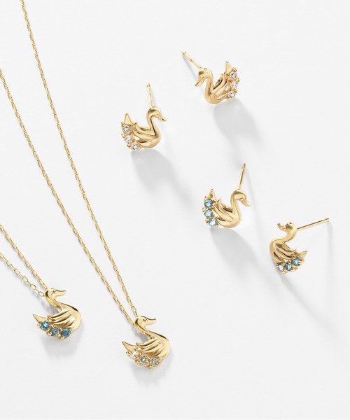 Jewel closet by L&Co.（ジュエルクローゼットバイエルアンドコー）の「K10 スワン/白鳥 カラーストーン ピアス（ピアス（両耳用）・レディース・ゴールド系1/ゴールド系2・FREE）」の9枚目の写真