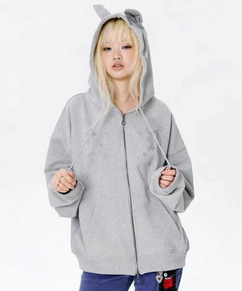 runningHIGH（ランニングハイ）の「【runningHIGH】EAR ZIP UP HOODE / 【ランニングハイ】イヤージップアップパーカー（パーカー・レディース・グレー/ブラック/パープル・ONE SIZE）」の7枚目の写真