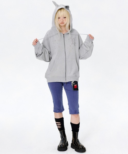 runningHIGH（ランニングハイ）の「【runningHIGH】EAR ZIP UP HOODE / 【ランニングハイ】イヤージップアップパーカー（パーカー・レディース・グレー/ブラック/パープル・ONE SIZE）」の10枚目の写真