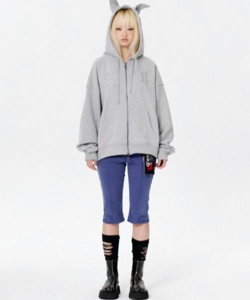 runningHIGH（ランニングハイ）の「【runningHIGH】EAR ZIP UP HOODE / 【ランニングハイ】イヤージップアップパーカー（パーカー・レディース・グレー/ブラック/パープル・ONE SIZE）」の11枚目の写真