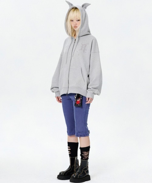 runningHIGH（ランニングハイ）の「【runningHIGH】EAR ZIP UP HOODE / 【ランニングハイ】イヤージップアップパーカー（パーカー・レディース・グレー/ブラック/パープル・ONE SIZE）」の12枚目の写真