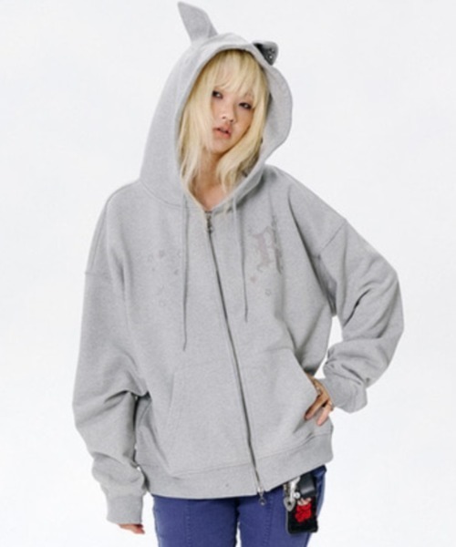 runningHIGH（ランニングハイ）の「【runningHIGH】EAR ZIP UP HOODE / 【ランニングハイ】イヤージップアップパーカー（パーカー・レディース・グレー/ブラック/パープル・ONE SIZE）」の8枚目の写真