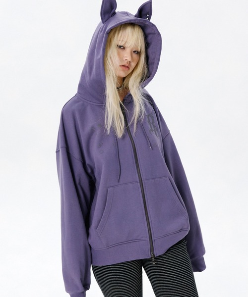 runningHIGH（ランニングハイ）の「【runningHIGH】EAR ZIP UP HOODE / 【ランニングハイ】イヤージップアップパーカー（パーカー・レディース・グレー/ブラック/パープル・ONE SIZE）」の18枚目の写真