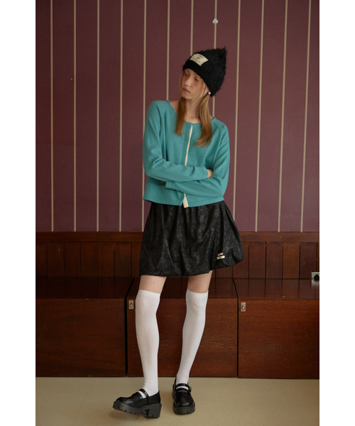SUEDE SHIRRED BALLOON SKIRT_BLACK