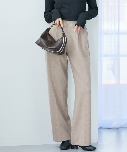 高身長 股下伸ばせて洗濯機で洗える綿混ウール調カットソーやわらか