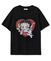 CNVS（ベティ ブープ）の「ベティブープ ハートバースト オーバーサイズ 半袖Tシャツ_ブラック（Tシャツ/カットソー）」