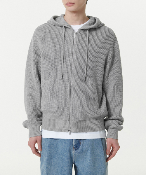 MUSINSA STANDARD（ムシンサスタンダード）の「リブニットフードパーカー[メランジグレー]（ニット/セーター・メンズ・その他・XX-LARGE/LARGE/MEDIUM/SMALL/X-LARGE）」の2枚目の写真