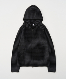 TOFFEE（トフィー）の「ストライプフリースフードジップアップ (チャコール/ブラック)（その他アウター）」