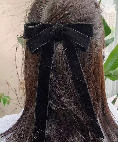 WESTSEA（ウエストシー）の「ベロア ロングリボン ヘアクリップ（バレッタ/ヘアクリップ・レディース・ブラック/ワイン・FREE）」の3枚目の写真