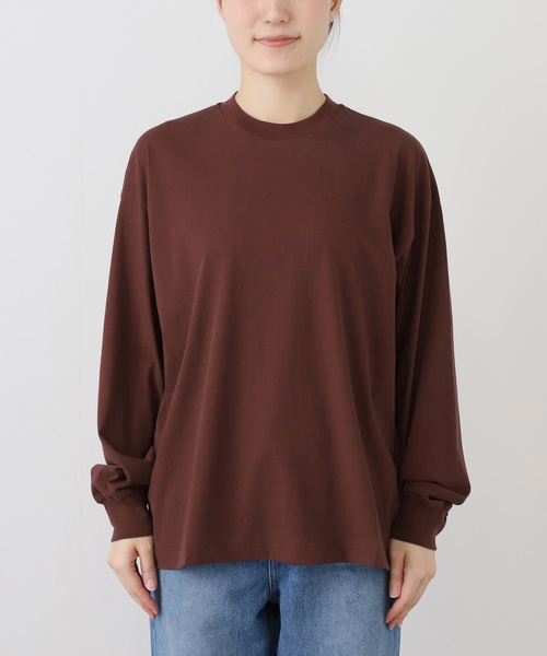 GENTLEFULLNESS ロンT ブラウン ガーメントダイ ハニカムワッフルロンT（Tシャツ／カットソー