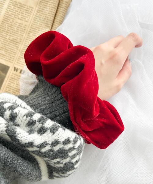 WEGO（ウィゴー）の「WEGO/ベロアラメシュシュ（シュシュ・レディース・レッド/ブラック・FREE）」の4枚目の写真