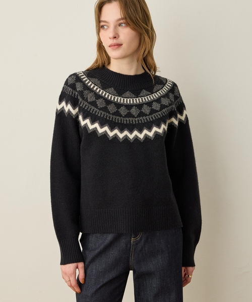 チョコミント エトロ ニットセーター フラッグ刺繍 42 16Q12 セール】ノルディック柄ニットプルオーバー【洗える】（ニット