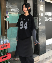 CHICKS（チックス）の「ナインティフォー アプリケ 半袖 レイヤードTシャツ ブラック（Tシャツ/カットソー）」