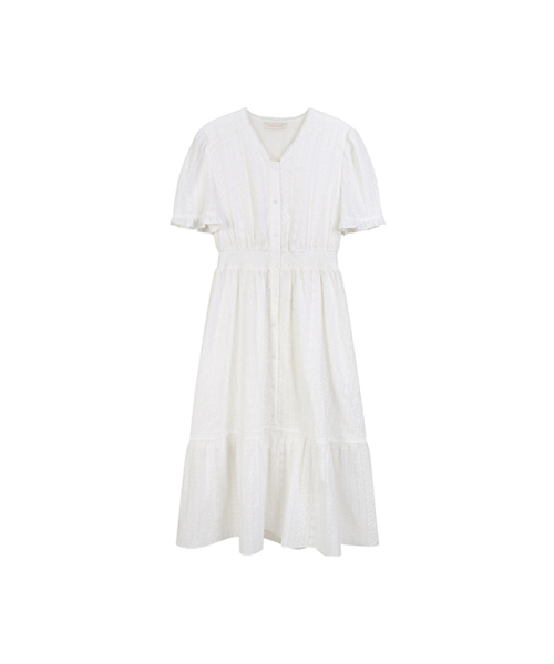 PLASTIC ISLAND（プラスティックアイランド）の「アイレット刺繍スモッキングワンピース PR2WO989（ワンピース・レディース・ホワイト・SMALL/MEDIUM/X-SMALL）」の5枚目の写真