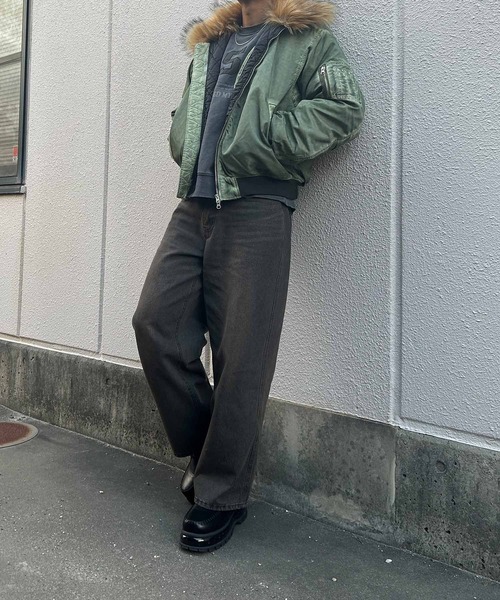 NYLAUS（ナイラス）の「【NYS】ヴィンテージ加工 脱着ファー 2WAYフライトジャケット ファーブルゾン（MA-1・メンズ・グレー/カーキ/ブラック・M/L）」の5枚目の写真