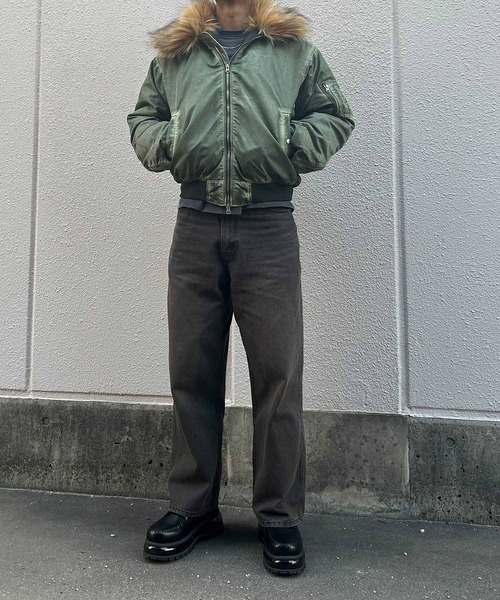 NYLAUS（ナイラス）の「【NYS】ヴィンテージ加工 脱着ファー 2WAYフライトジャケット ファーブルゾン（MA-1・メンズ・グレー/カーキ/ブラック・M/L）」の6枚目の写真