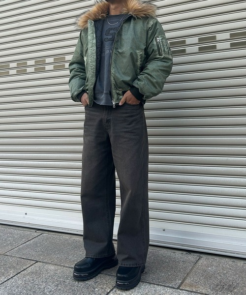 NYLAUS（ナイラス）の「【NYS】ヴィンテージ加工 脱着ファー 2WAYフライトジャケット ファーブルゾン（MA-1・メンズ・グレー/カーキ/ブラック・M/L）」の7枚目の写真